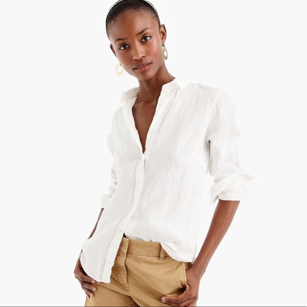 J.Crew 100% Linen Perfect White Button Down Shirt SIZE 00